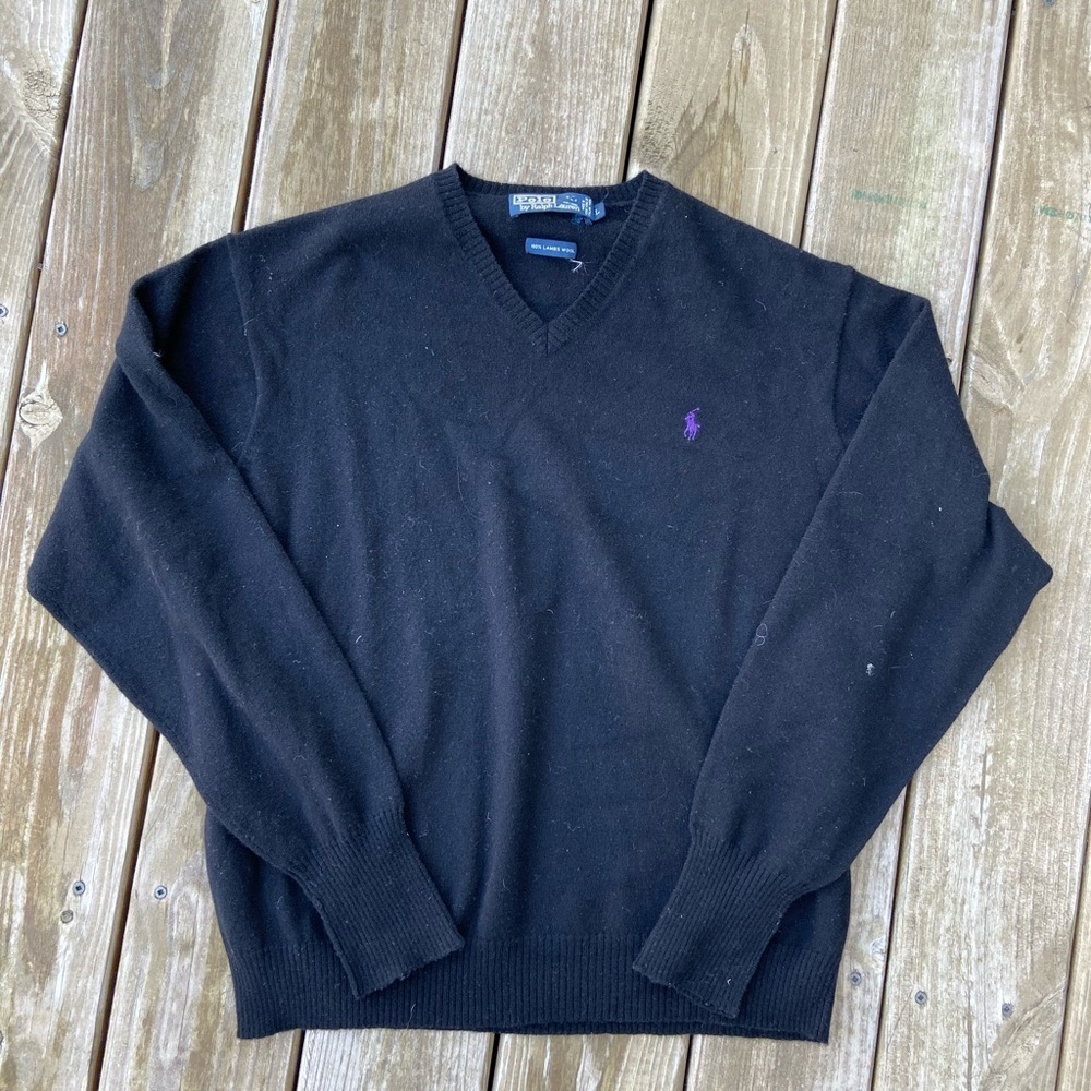 ** Polo Ralph Lauren black wool vneck sweater large